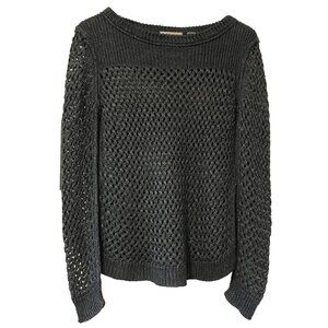 Inhabit 100% Linen Open Weave Long Sleeve Crochet Knit Sweater Small Slate Blue